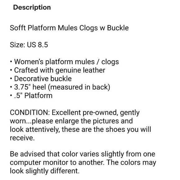 Sofft Platform Mules Clogs w Buckle Size 8.5 Dark Brown Raisin Leather Y2K - Picture 14 of 14